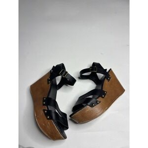 Bamboo Women's US 8 EU 38 Black Strappy Wedge Sandals Casual Summer Wedding
